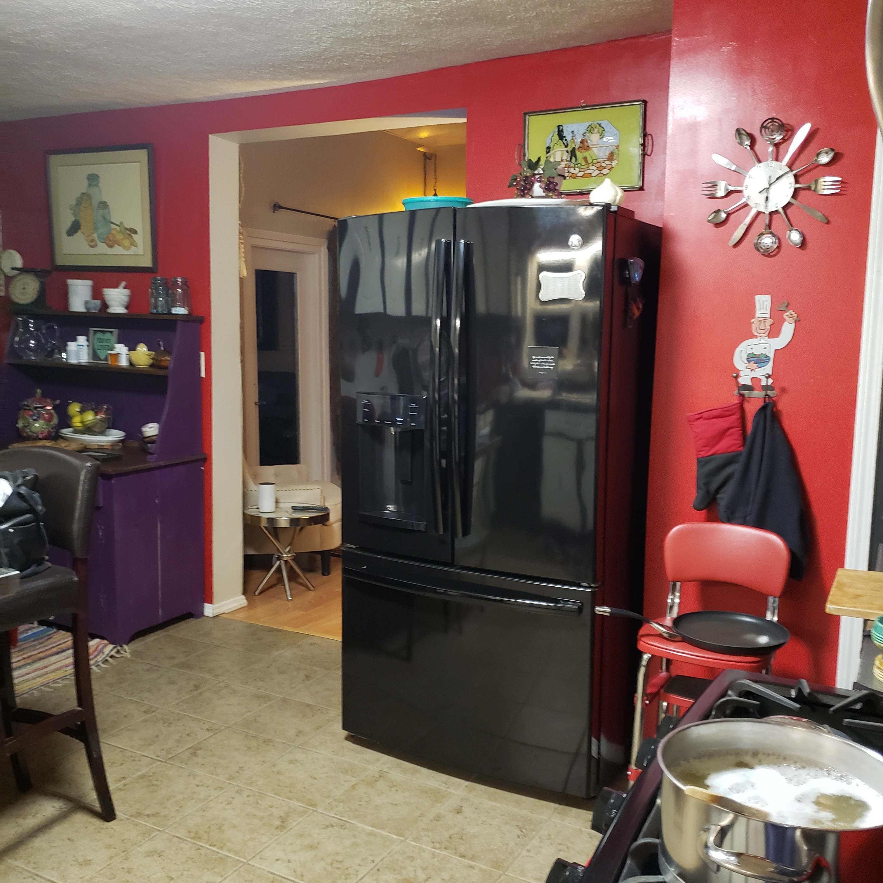 Kitchen Before — Red Walls & Tile